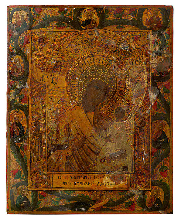 Ruský ikonový maliar – Bohorodička, po okrajoch poprsia svätcov  