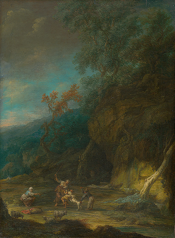 Nemecký maliar z 1. polovice 18. storočia – Romantická krajina s figurálnym výjavom