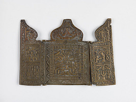 Ruský majster kovolejár z 18. storočia – Trojsegmentový domáci oltárik Svätý Juraj drakobijca 