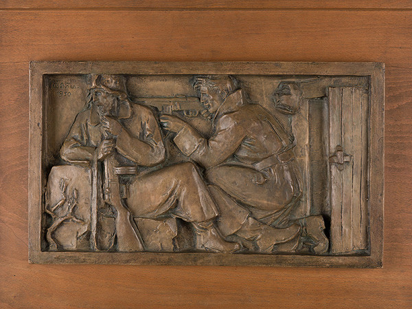 Rudolf Pribiš – Bojovníci.Súťažný reliéf pre výzdobu partiz.mohyly v Uhrovci.III.alter.Ľavý rel. 