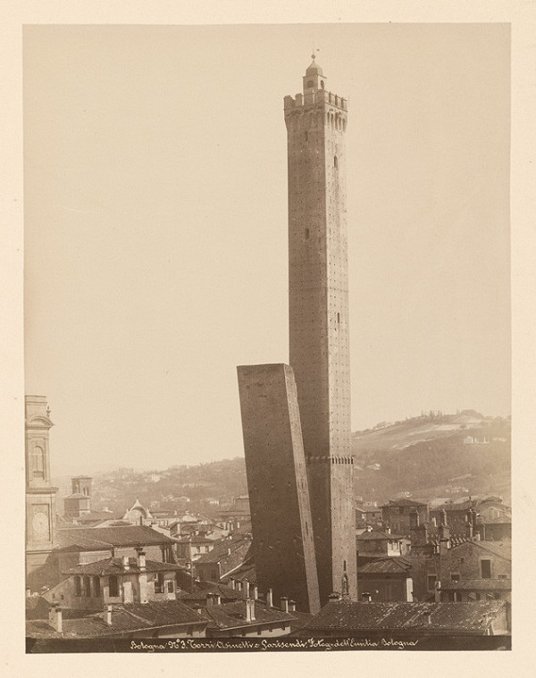 Pietro Poppi – Bologna. Veža Asinelliovcov a veža Garisenda (Torre degli Asinelli e Torre Garisenda)