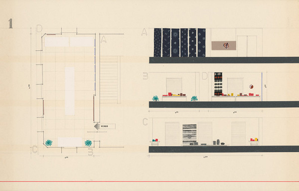 Viktor Holešťák-Holubár – Výstava ÚĽUV. Krajská galéria. Banská Bystrica. Pôdorys a pohľady.(1) M 1:50