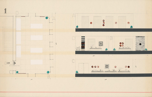 Viktor Holešťák-Holubár – Výstava ÚĽUV. Krajská galéria. Banská Bystrica. Pôdorys a pohľady.(1) M 1:50