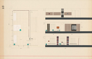 Viktor Holešťák-Holubár – Výstava ÚĽUV. Krajská galéria. Banská Bystrica. Pôdorys a pohľady.(2) M 1:50 