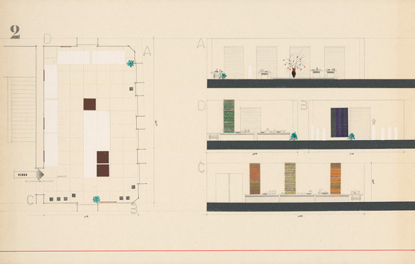 Viktor Holešťák-Holubár – Výstava ÚĽUV. Krajská galéria. Banská Bystrica. Pôdorys a pohľady.(2) M 1:50