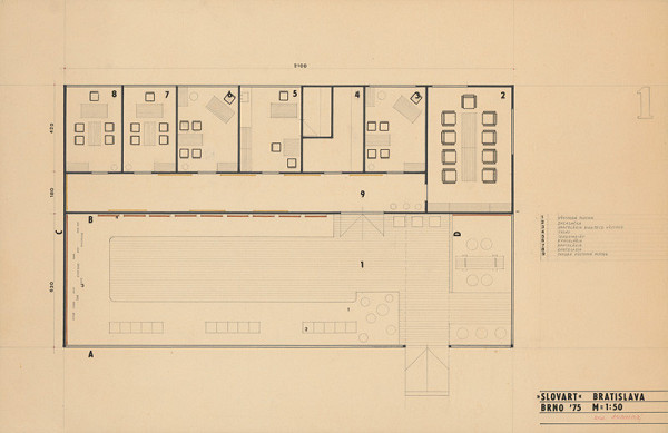 Viktor Holešťák-Holubár – Výstava ÚĽUV - Slovart Bratislava. Brno '75. Pôdorys. M 1:50 