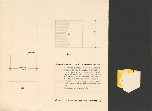 Viktor Holešťák-Holubár – Stolná lampa. Typ ,A'. Plexisklo. Mierka 1:25. 