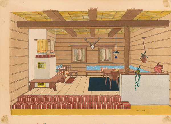 Viktor Holešťák-Holubár – Interiér zrubu