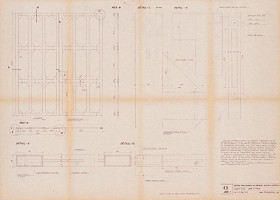 Viktor Holešťák-Holubár – Brána II. Objekt na Nám. Slovanskej vzájomnosti 6, OPS Nitra. Výrobný výkres - celok, detaily, rez. 2B. M 1:10, 1:1 