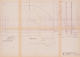 Viktor Holešťák-Holubár – Brána III. OPS Nitra - Objekt múzeum. 3C. Výrobný výkres - pohľad na plastický dekór, pôdorys úchytky, rez. M 1:1 