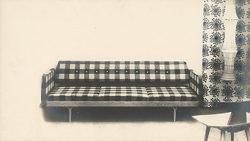 Viktor Holešťák-Holubár – Nábytok na sedenie a spanie pre n. p. Nový domov Spišská Nová Ves. Trojdielna pohovka s plným operadlom. 