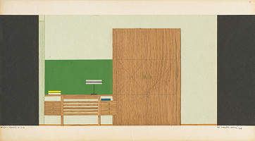 Viktor Holešťák-Holubár – Galéria Ľ. Fullu, Ružomberok. Interiér. Návrh. Obývacia pracovňa. M 1:10. 