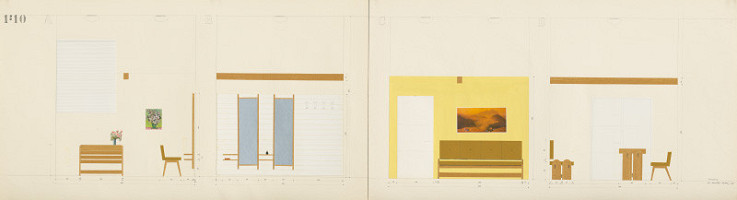 Viktor Holešťák-Holubár – Sobášna sieň, MNV Horné Orešany. Interiér. Ideový návrh. Prípravka. A, B, C, D. M 1:10 