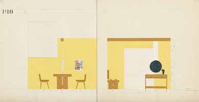 Viktor Holešťák-Holubár – Sobášna sieň, MNV Horné Orešany. Interiér. Ideový návrh. Prípravka. A, D. M 1:10 