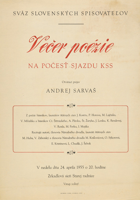 Bratislavský autor – Večer poézie na počesť zjazdu KSS 