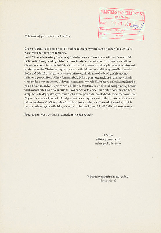 Juraj Kočár – Letters to the Minister of Culture of the Slovak Republic V.