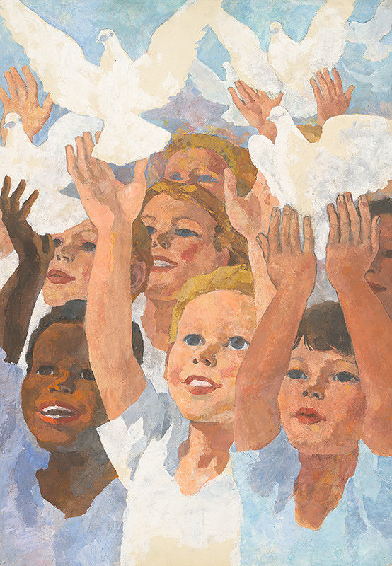 Ľudovít Ilečko – Deti s mierovými holubicami 