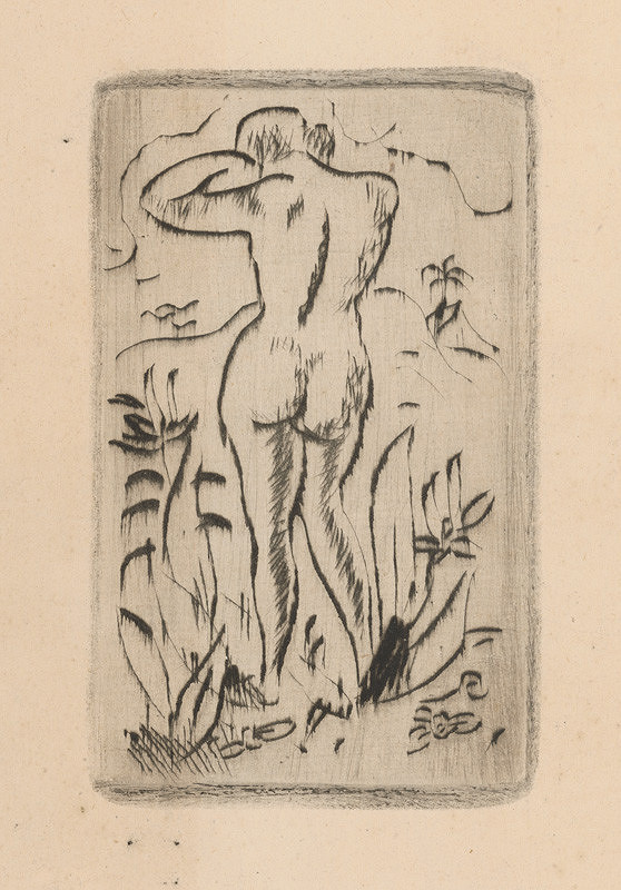 Mikuláš Galanda – Stojaci ženský akt odzadu v poli 