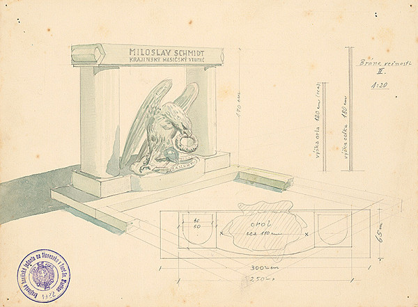Fraňo Štefunko – Návrh na náhrobný kameň Miloslav Schmidt krajinský hasičský veliteľ 