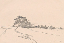 Oldřich Smutný – Štúdia krajiny s kostolnou vežou 