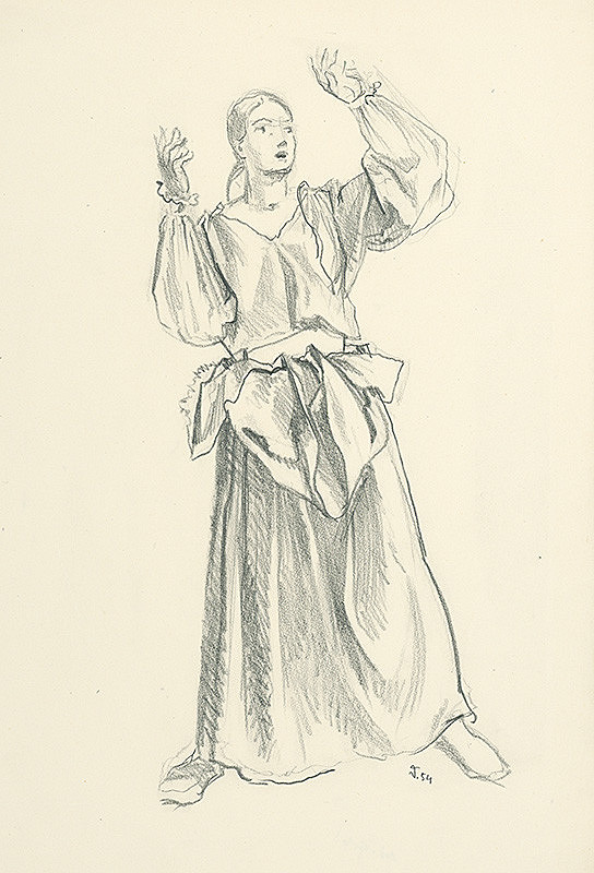 Jaroslav Vodrážka – Dievčina so vztýčenými rukami a podkasanou zásterou 