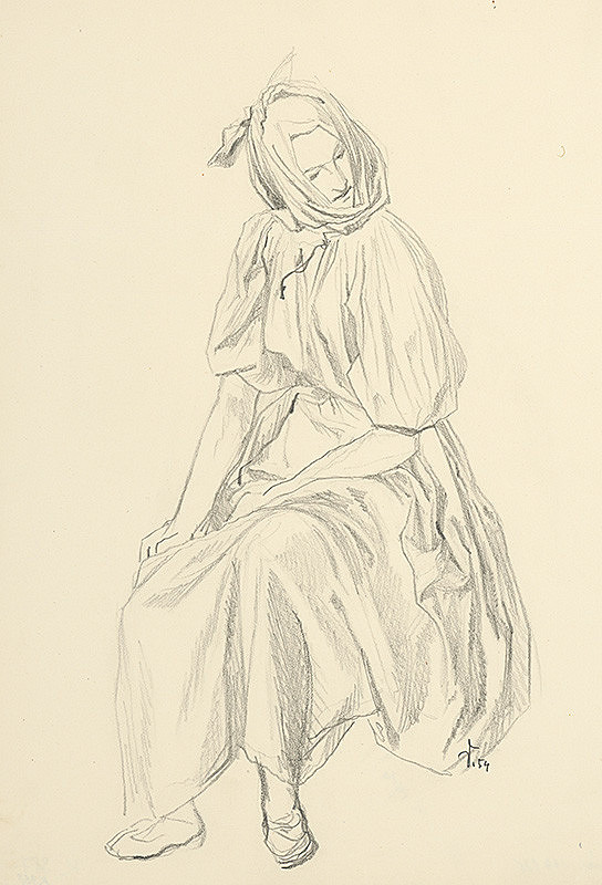 Jaroslav Vodrážka – Sediaca vidiečanka v šatke 