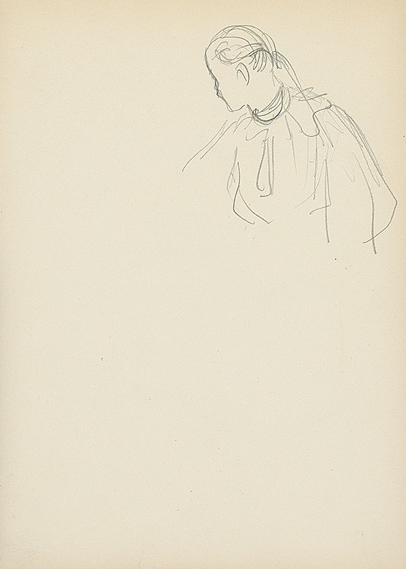 Jaroslav Vodrážka – Náčrt dievčenskej hlavy a poprsia v rukávcoch 