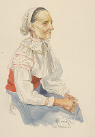 Jaroslav Vodrážka – Krojová štúdia staršej ženy z Valaskej Belej 