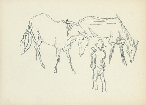 Jaroslav Vodrážka – Náčrt dvoch koní s pastierom