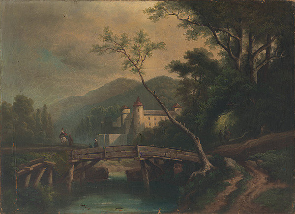 Stredoeurópsky autor – Krajina s riekou, mostom a zámkom