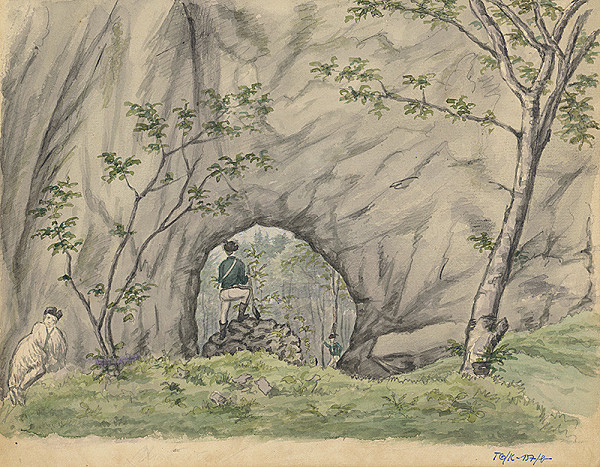 Slovenský kresliar z 3. štvrtiny 19. storočia – Poľovníci pod skalou