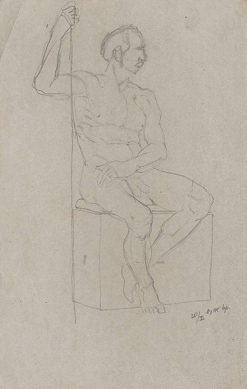 Ferdinand Katona – Sediaci mužský akt s palicou 