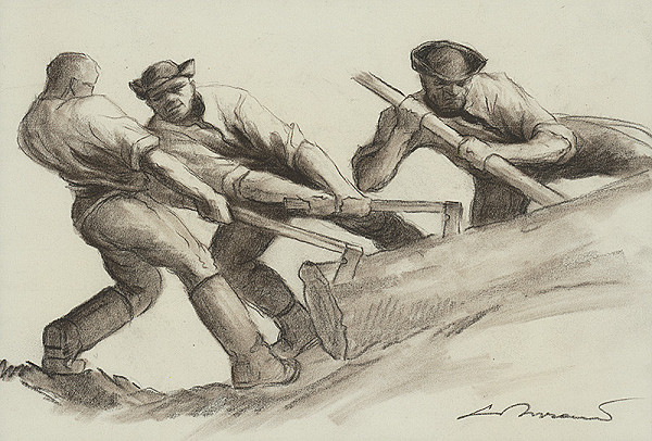 Ľudovít Križan – Traja muži ťahajúci drevo