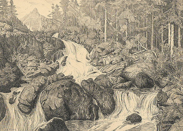 Bedřich Kostřánek – Tatranská krajina s vodopádom 