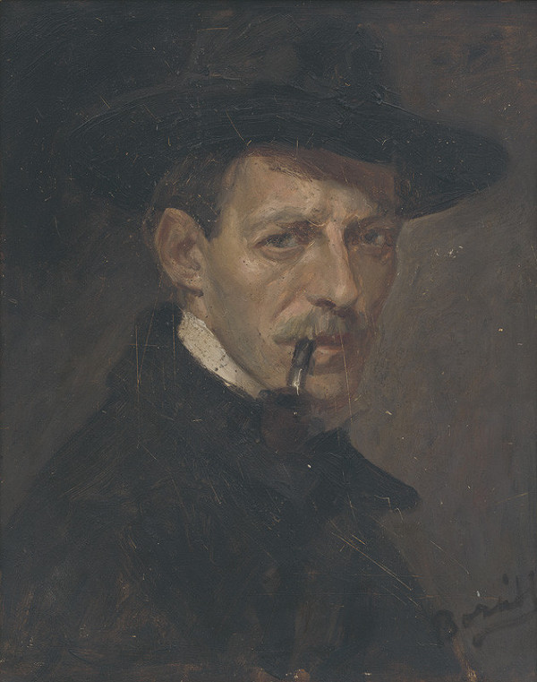Andor Borúth – Autoportrét s fajkou a klobúkom