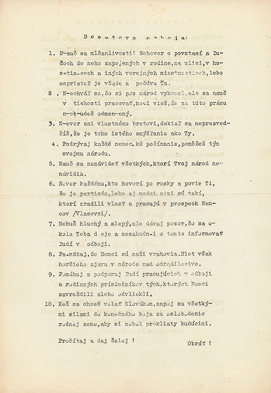 Neznámy autor – Desatoro odboja 