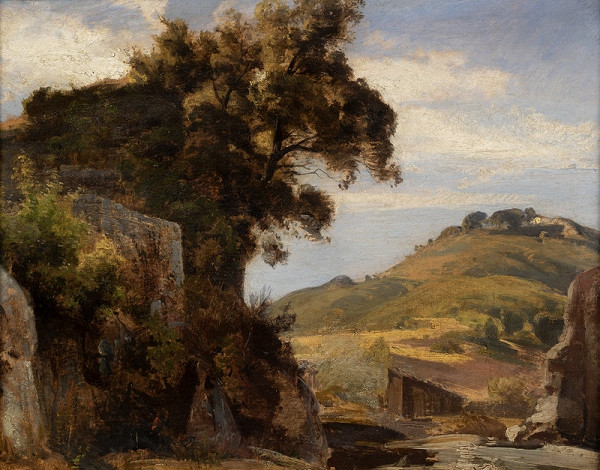 Wilhelm Riedel – Italská krajina s kopcem a se stromy