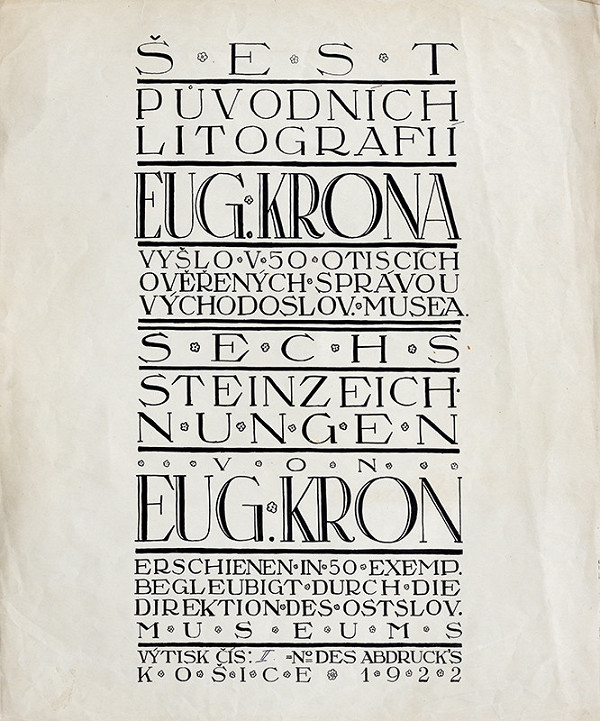Eugen Krón – Úvodná strana k cyklu Človek s údajmi o vydaní 6 litografií