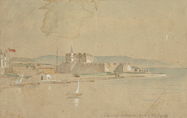 Slovenský maliar z 3. štvrtiny 19. storočia – Krajina s pevnosťou 