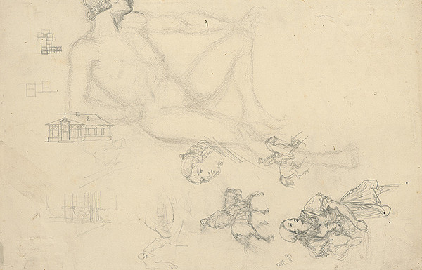 Klimkovič – a/ Akt ležiaceho muža a štúdia krojovanej ženy 