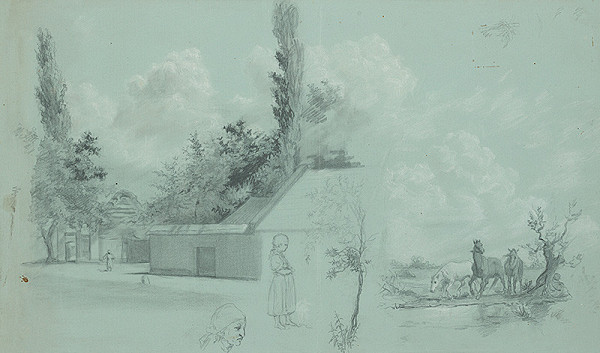 Slovenský maliar z 2. polovice 19. storočia – Štúdie koní, domu a ženských postáv