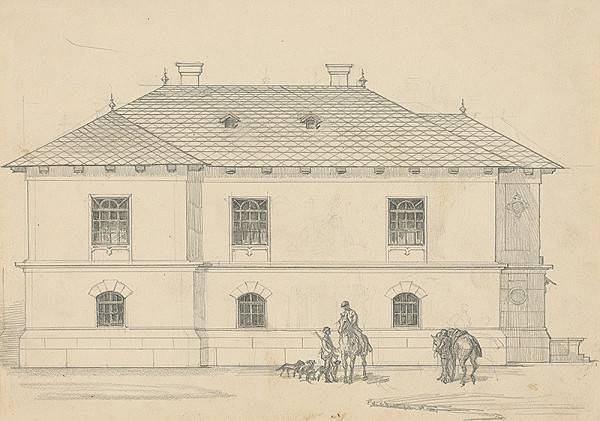 Slovenský maliar z 2. polovice 19. storočia – Dom s jazdcom v popredí 