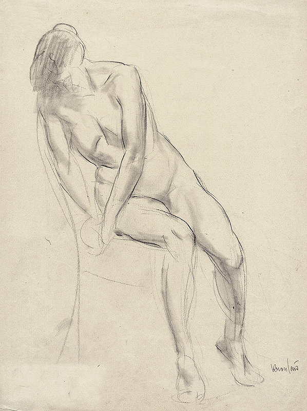 Eugen Krón – Štúdia sediaceho ženského aktu 