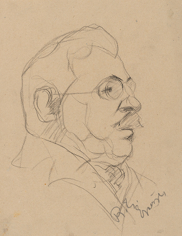 Ernest Rákosi – Skica hlavy muža s okuliarmi 