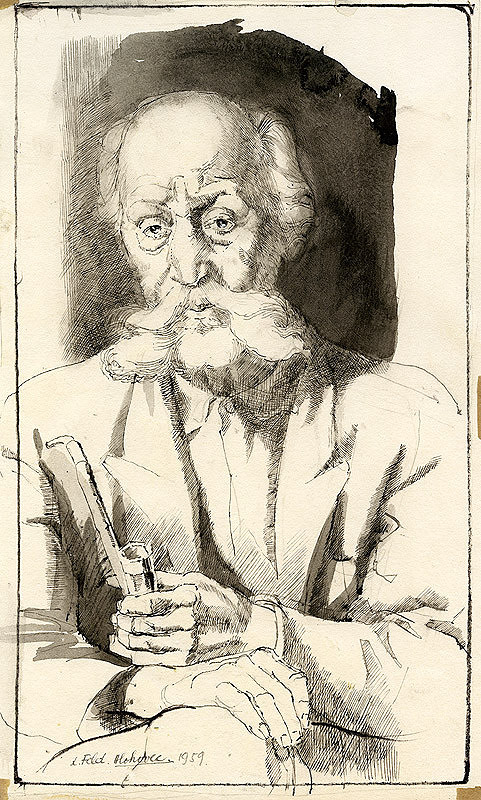 Ľudovít Feld – Podobizeň starca s fajkou v ľavej ruke