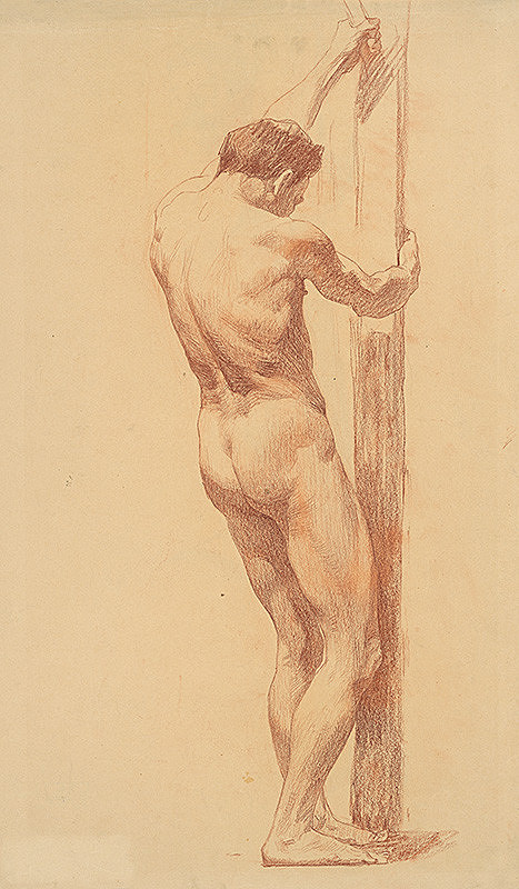 Jozef Hanula – Štúdia mužského aktu držiacehoa sa brvna 