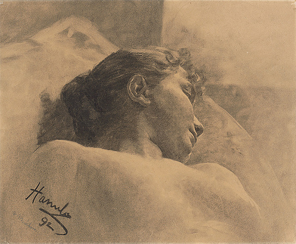 Jozef Hanula – Štúdia hlavy ležiacej ženy
