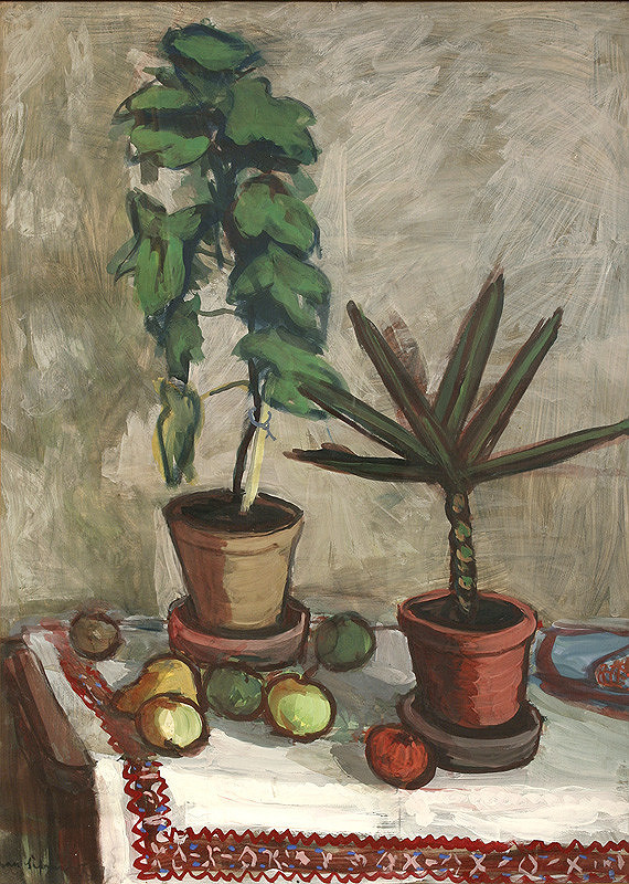 Ivan Šafranko – Zátišie s kvetmi a obrusom 