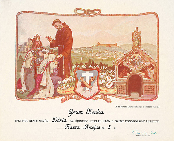 Neznámy autor – List k zloženiu večných sľubov vo františkánskej reholi