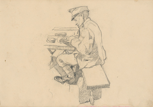 Július Koreszka – Sediaci vojak pri stole 